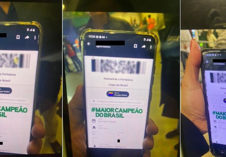 Opções de pagamento para ingresso do Palmeiras exibidas em smartphones, incluindo PIX e cartão