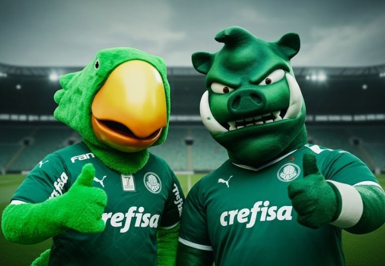 Mascotes do Palmeiras em campo durante jogos e eventos oficiais do clube